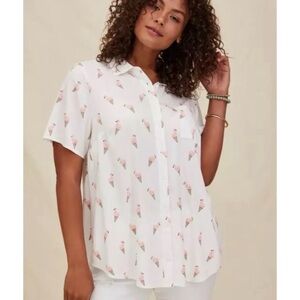 Torrid Flamingo Cone Stretch Challis Button-Front Shirt 2 2X 18 20